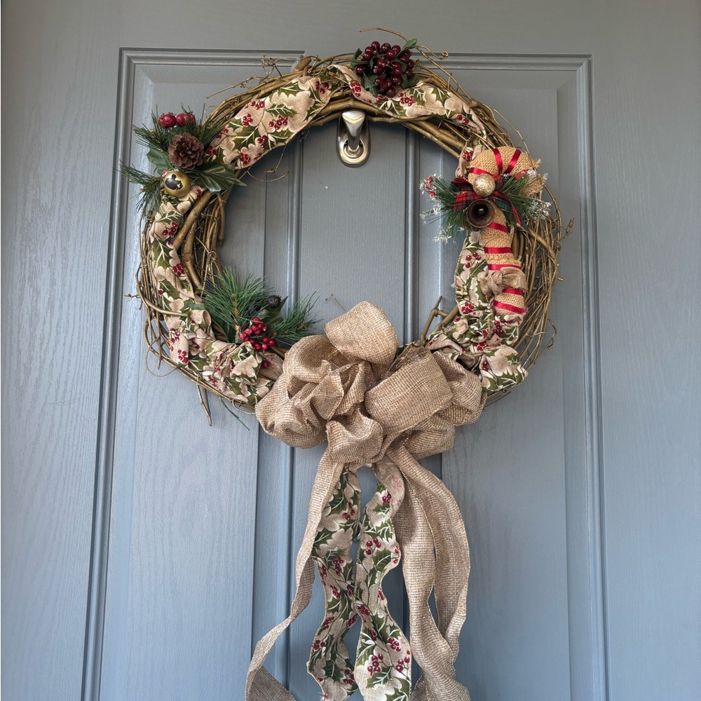 Festive Holiday Wreath with Burlap Bow